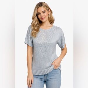 Vintage 1980s Grey Short Sleeve Knit Sweater Classic Soft Neutral